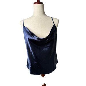 Navy Satin Cowl Neck Camisole Top straps M Y2K style Elegant Resort Gorpcore